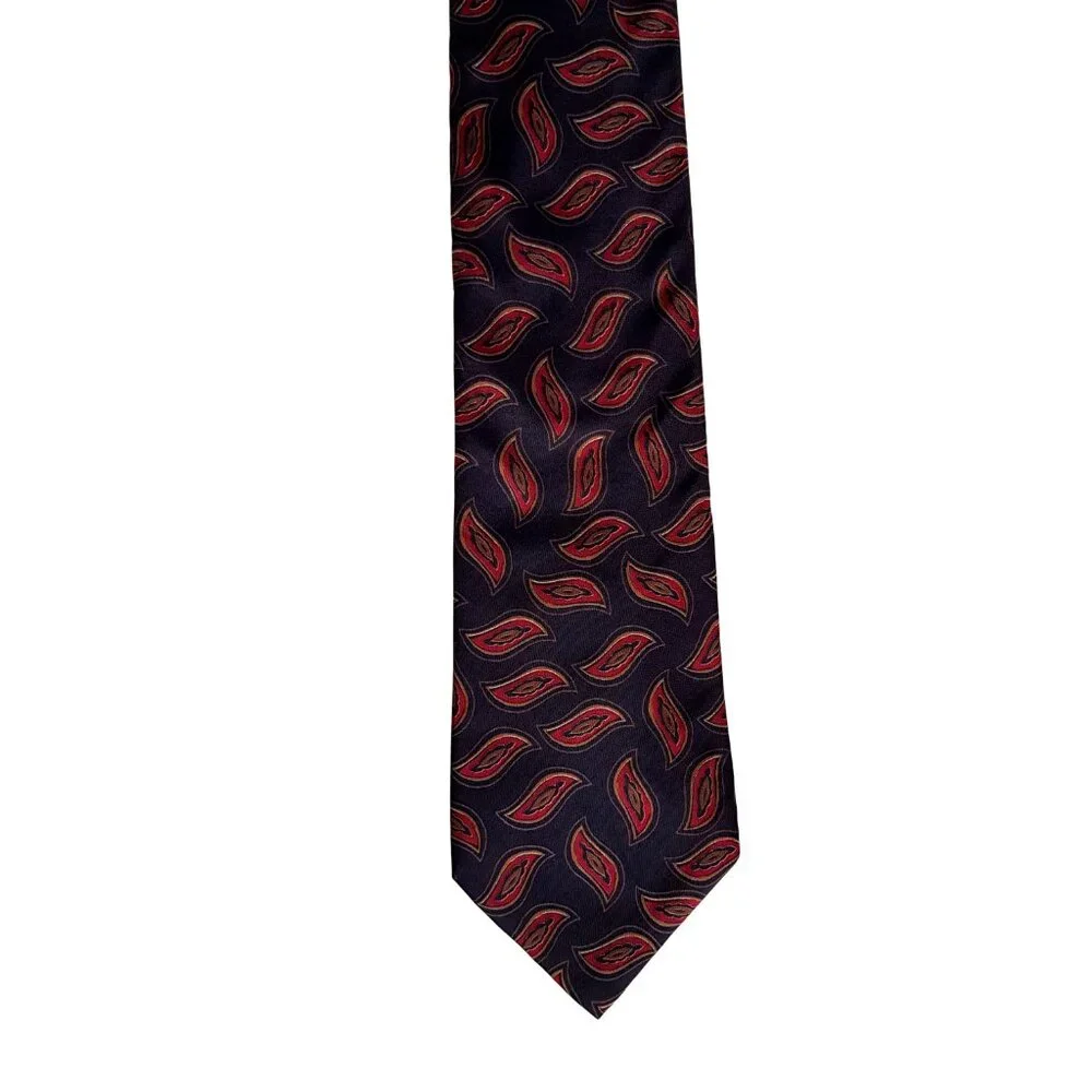 Vintage Paisley Necktie Mens Navy Red Gold Wide Italianissimo Tie 55 Inch
